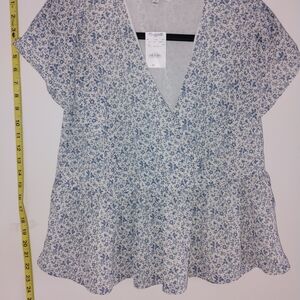Madewell Ruffled Georgette Blue and White Floral Patterned Blouse